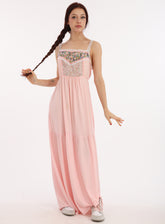 70s Baby Pink Jesica McClintock Style Ditsy Floral Slip Dress